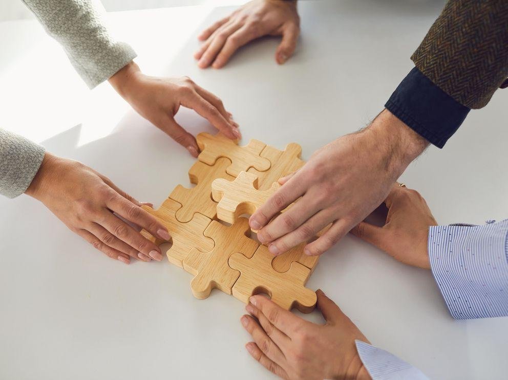 Concept of partnership creative work startup teamwork team business people.
