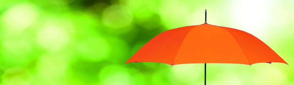 Es ist ein orangener Regenschirm zu sehen. 